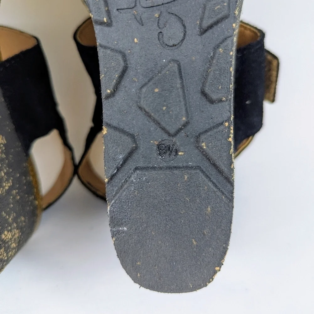 OTBT Peasant Wedge Platform Slingback Sandal Suede Leather Black 9.5M NIB